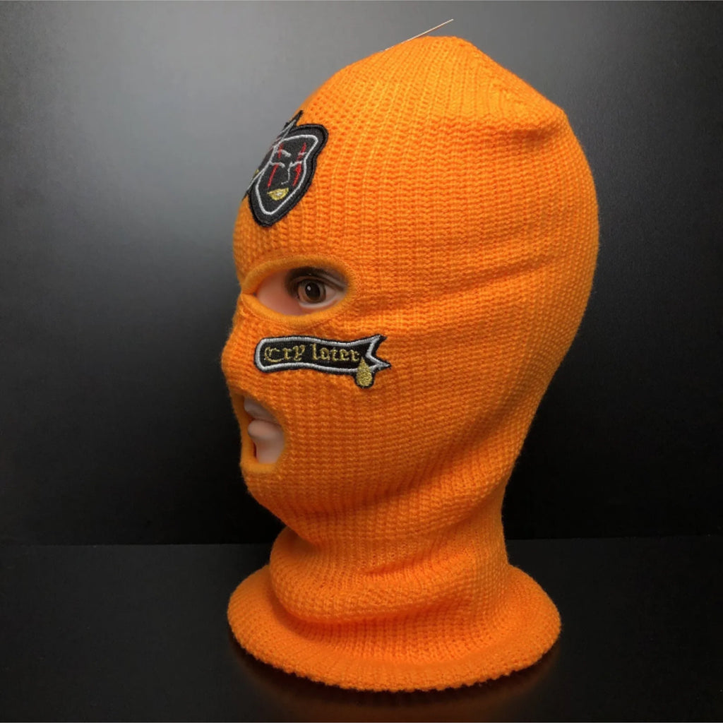 Smile Now Cry Later Full Face Ski Mask Irone on Patch Balaclava