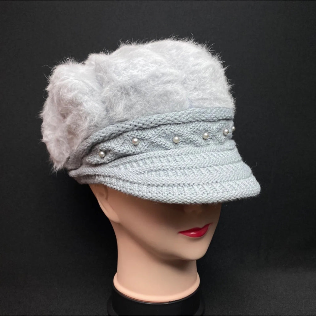 Winter Beanie Fur Beret Baggy Hat Visor Knitted Warm Cap for Women