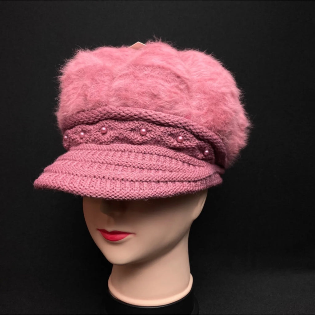 Winter Beanie Fur Beret Baggy Hat Visor Knitted Warm Cap for Women